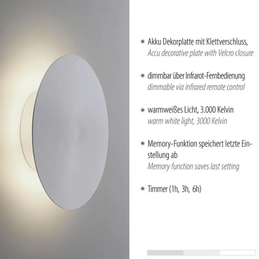 Straluma Aluminium LED wandlamp op accu 3-standen dimbaar> Wandlampen|LED Wandlampen