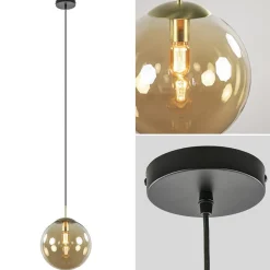 Straluma Amber glazen hanglamp 30 cm met messing en zwart> Woonkamerlampen|Slaapkamerlampen