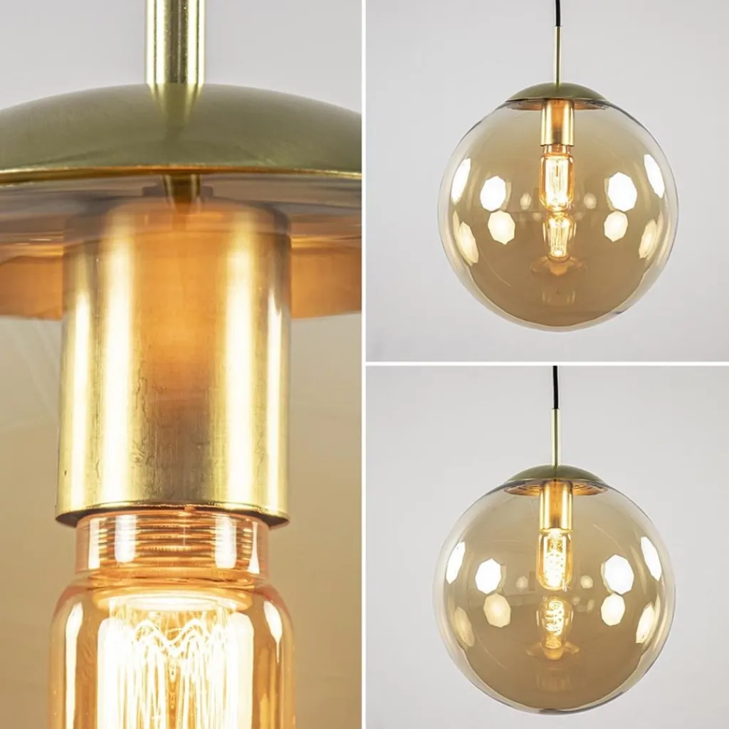 Straluma Amber glazen hanglamp 30 cm met messing en zwart> Woonkamerlampen|Slaapkamerlampen