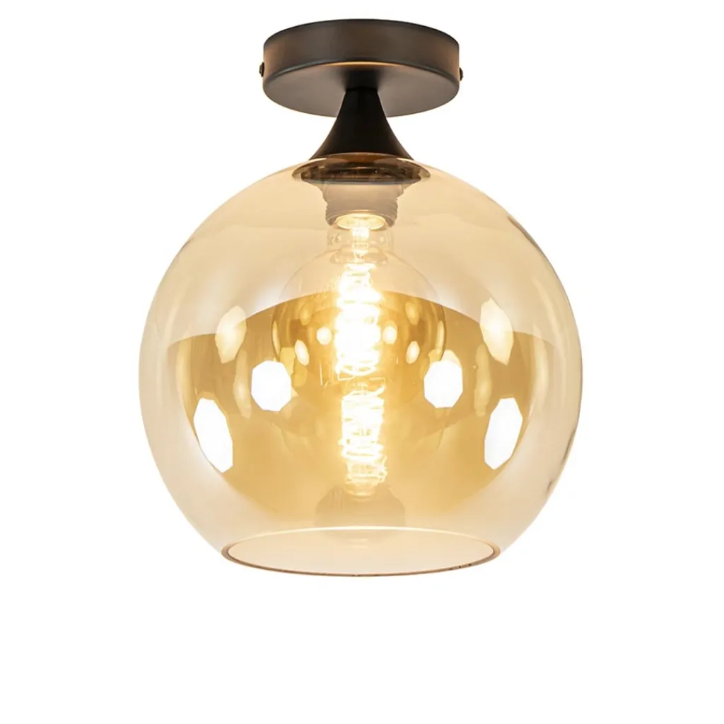 Straluma Amber glazen plafondlamp 25 cm met zwart> Plafondlampen|Klassieke Verlichting