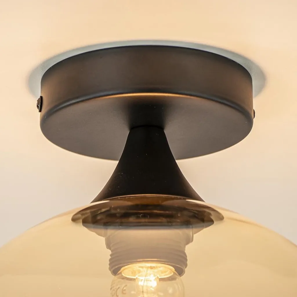 Straluma Amber glazen plafondlamp 25 cm met zwart> Plafondlampen|Klassieke Verlichting