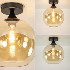 Straluma Amber glazen plafondlamp 25 cm met zwart><noscript><img width=