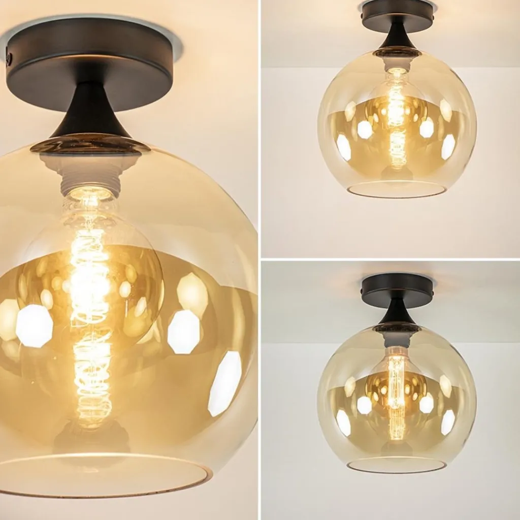 Straluma Amber glazen plafondlamp 25 cm met zwart> Plafondlampen|Klassieke Verlichting
