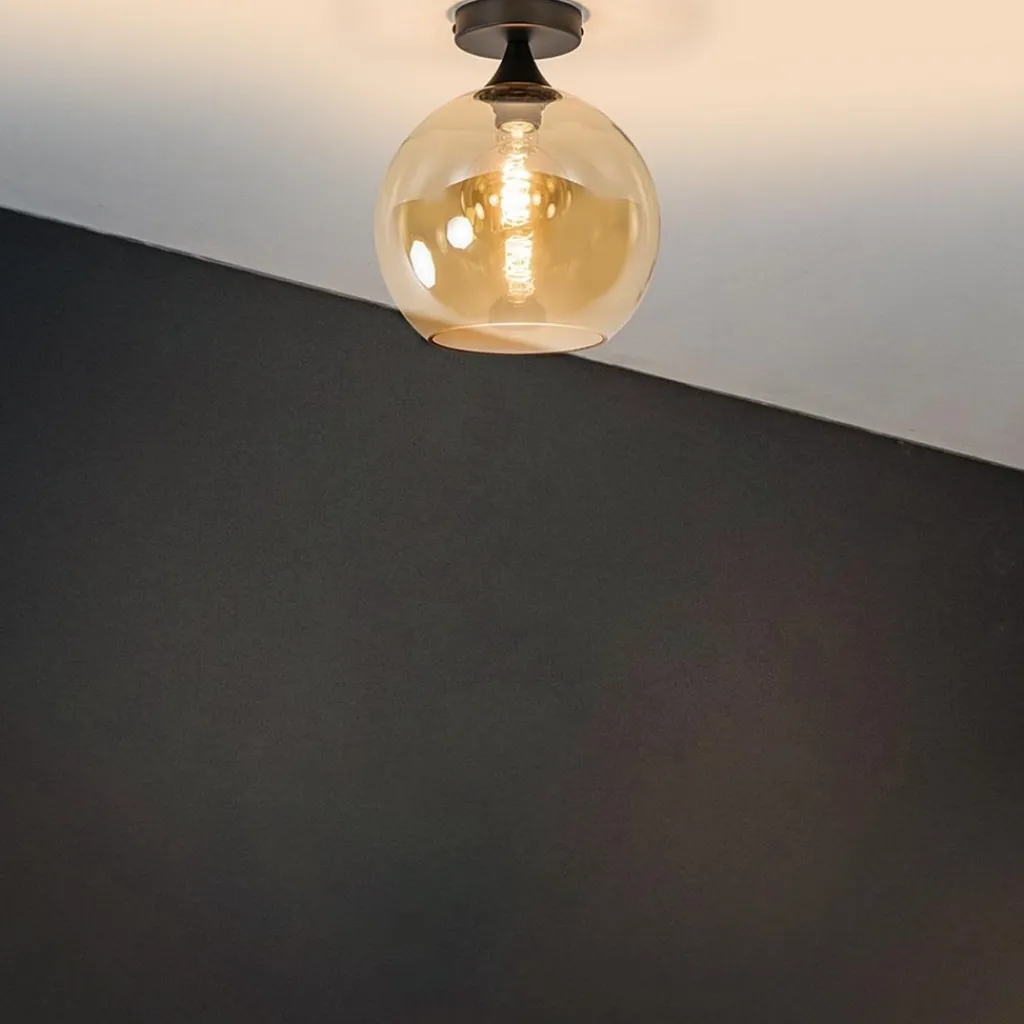 Straluma Amber glazen plafondlamp 25 cm met zwart> Plafondlampen|Klassieke Verlichting