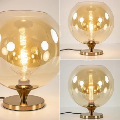 Straluma Amber glazen tafellamp met gouden voet><noscript><img width=
