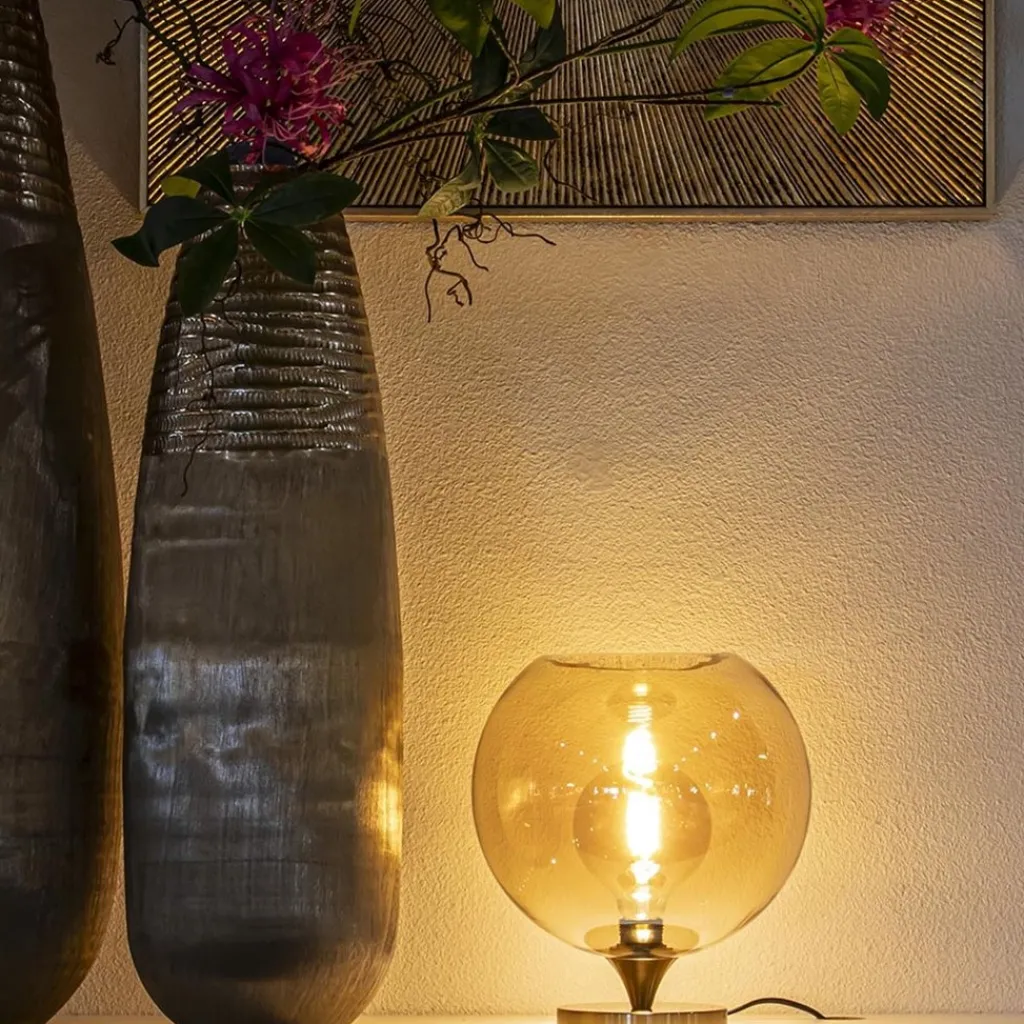 Straluma Amber glazen tafellamp met gouden voet> Tafellampen|Klassieke Verlichting