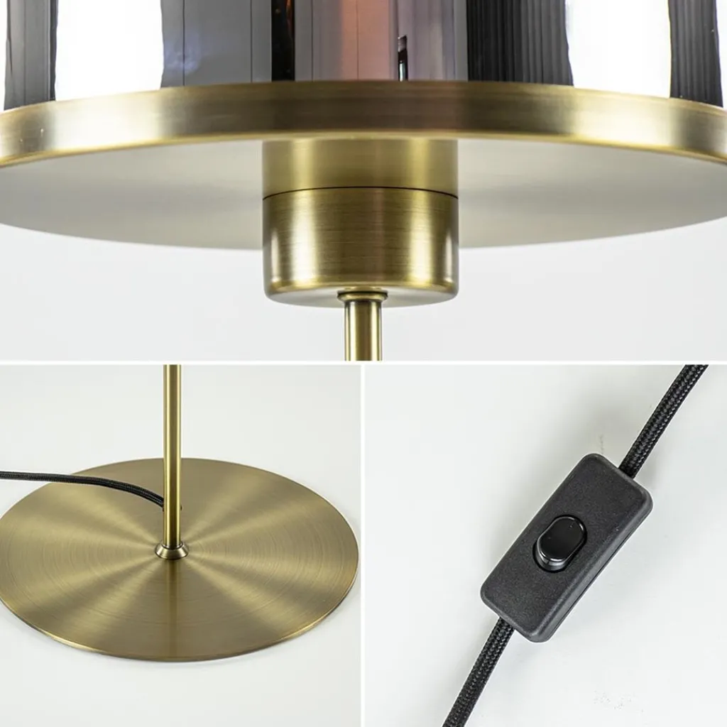 Straluma Antiek bronzen tafellamp Maverick met smoke glas groot> Tafellampen|Light and Living