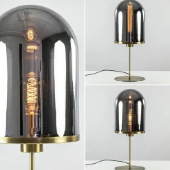 Straluma Antiek bronzen tafellamp Maverick met smoke glas groot><noscript><img width=