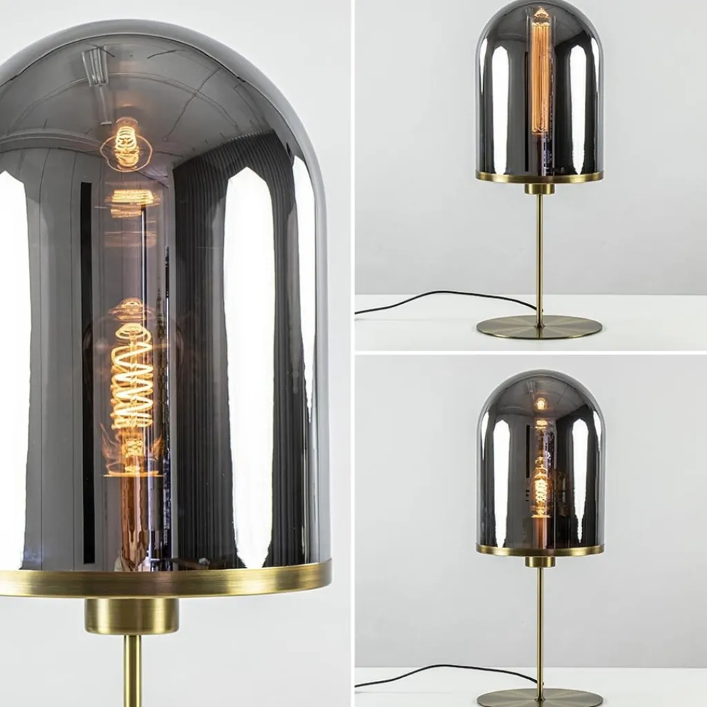 Straluma Antiek bronzen tafellamp Maverick met smoke glas groot> Tafellampen|Light and Living