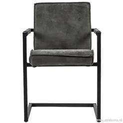 Straluma Antraciet lederen armstoel met zwart> Eetkamerstoelen