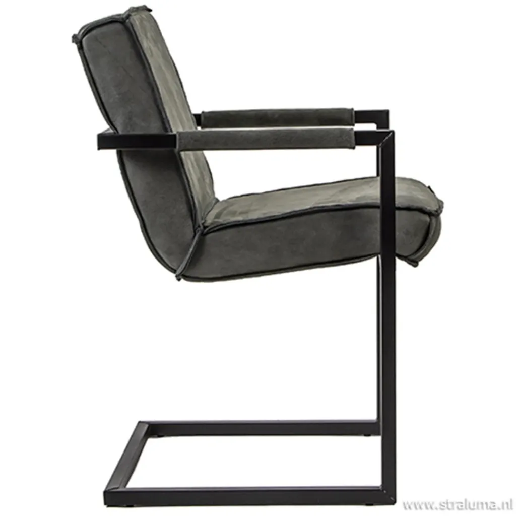 Straluma Antraciet lederen armstoel met zwart> Eetkamerstoelen