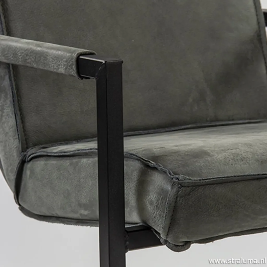 Straluma Antraciet lederen armstoel met zwart> Eetkamerstoelen