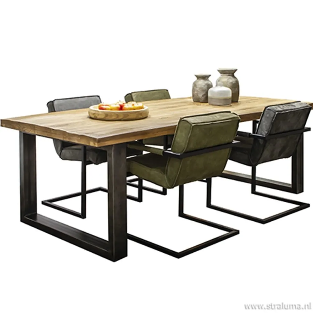 Straluma Antraciet lederen armstoel met zwart> Eetkamerstoelen