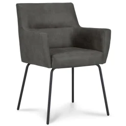 Straluma Armstoel Microleder Bull antraciet met zwarte poot> Eetkamerstoelen