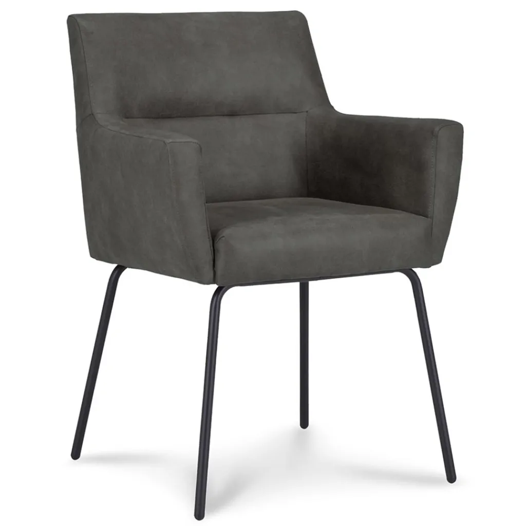 Straluma Armstoel Microleder Bull antraciet met zwarte poot> Eetkamerstoelen