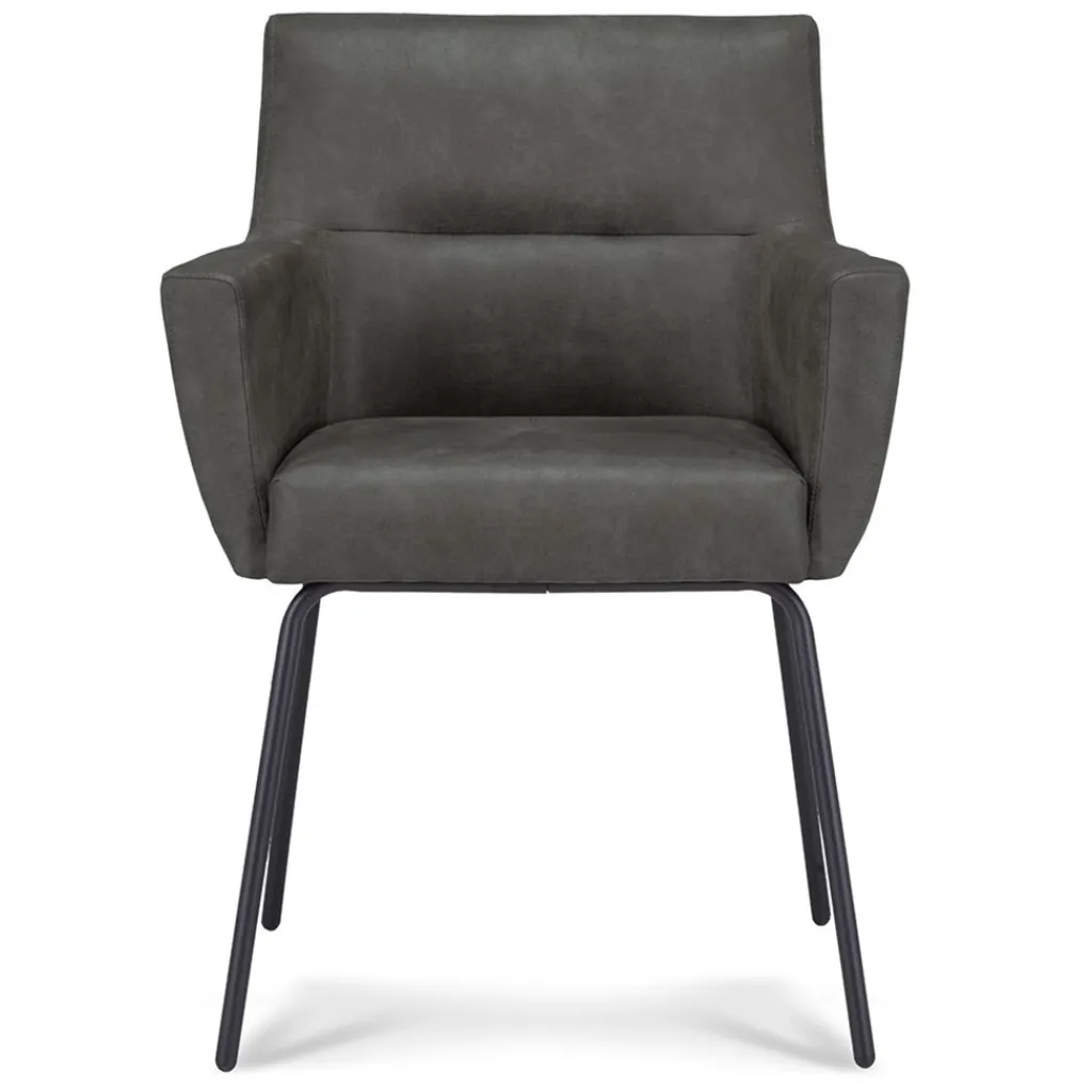 Straluma Armstoel Microleder Bull antraciet met zwarte poot> Eetkamerstoelen