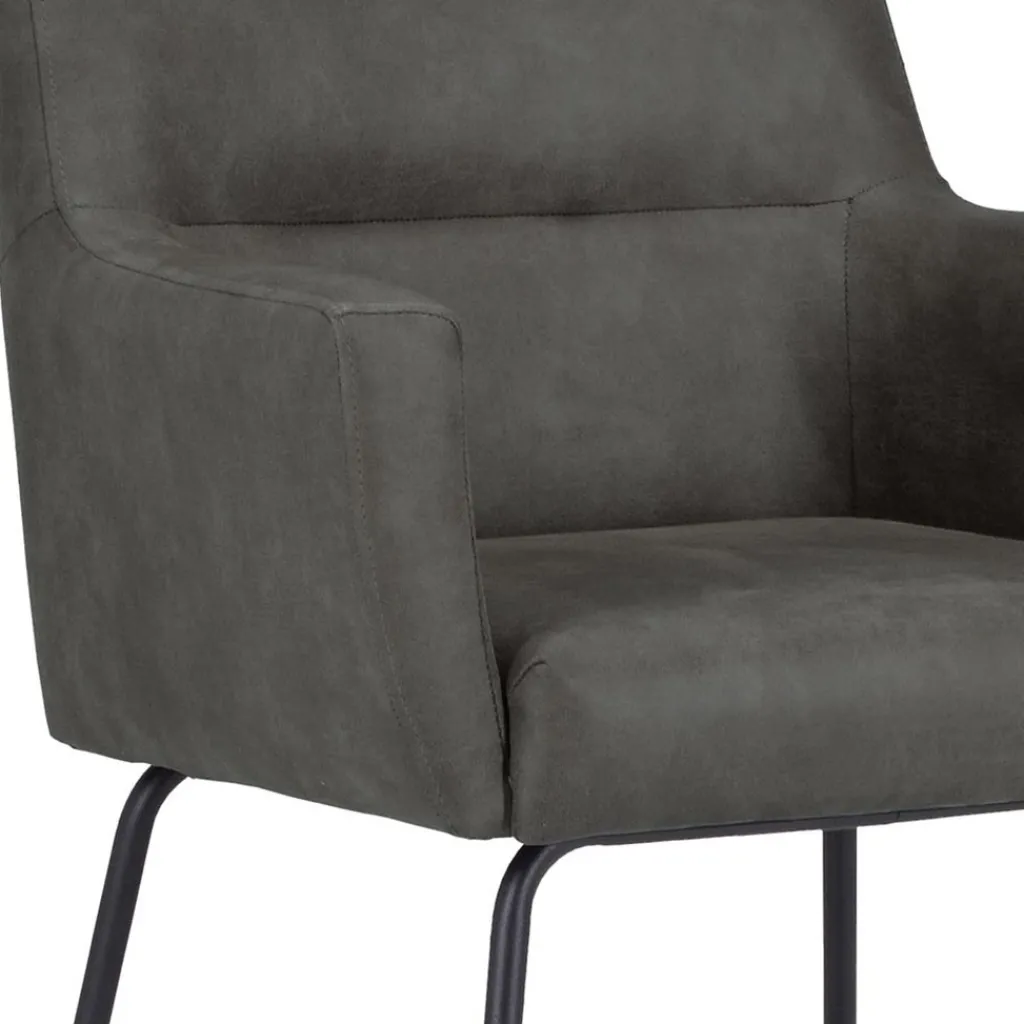 Straluma Armstoel Microleder Bull antraciet met zwarte poot> Eetkamerstoelen