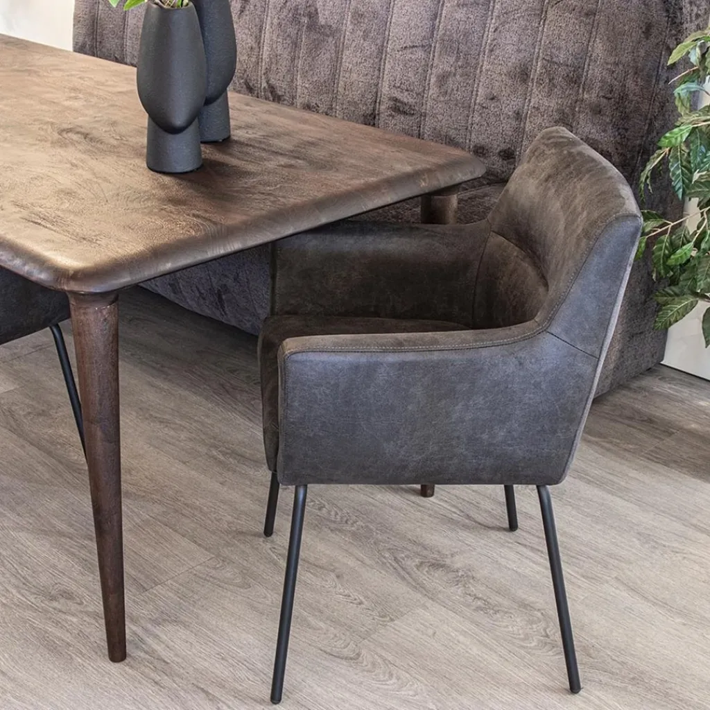 Straluma Armstoel Microleder Bull antraciet met zwarte poot> Eetkamerstoelen