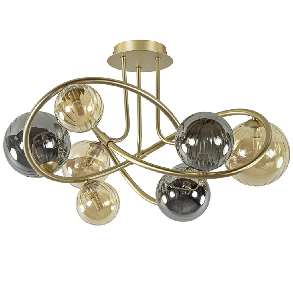 Straluma Art Deco plafondlamp goud met smoke en amber glas> Plafondlampen|Woonkamerlampen