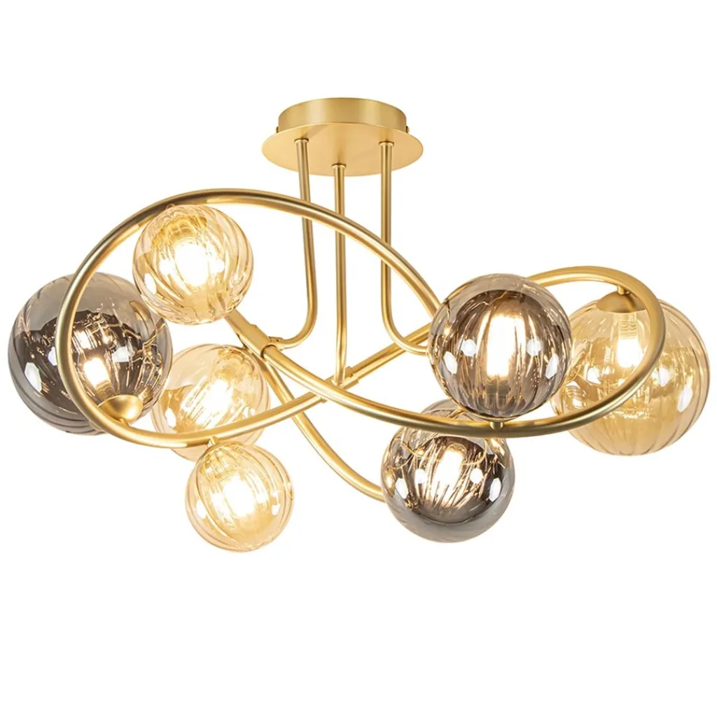 Straluma Art Deco plafondlamp goud met smoke en amber glas> Plafondlampen|Woonkamerlampen