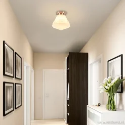 Straluma Art Deco plafondlamp staal met wit gl.></noscript> Plafonnières|Woonkamerlampen