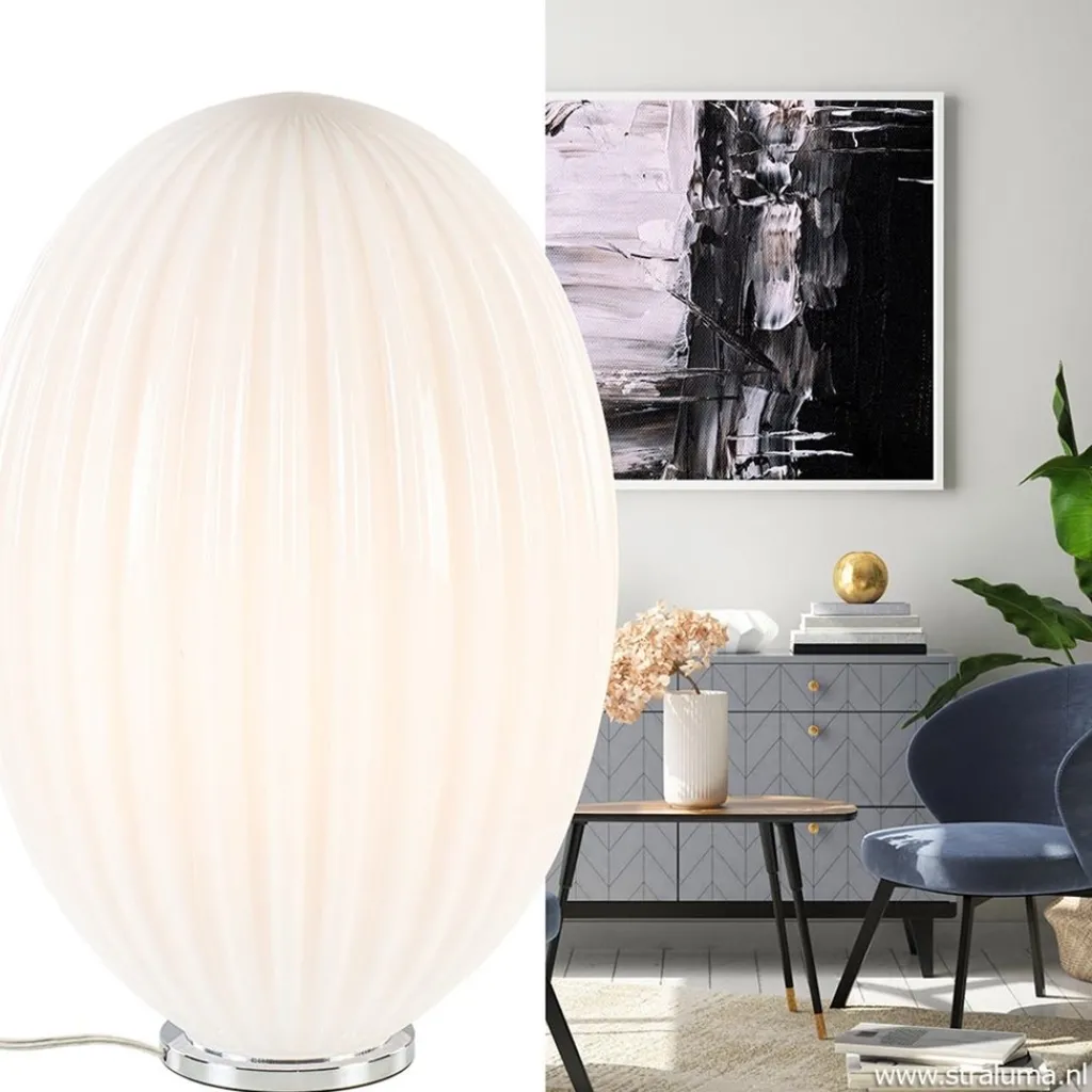 Straluma Art Deco tafellamp chroom met opaal glazen kap> Tafellampen|Moderne Verlichting