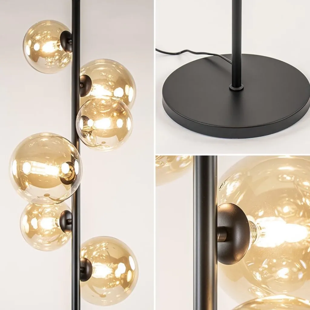 Straluma Art Deco vloerlamp zwart met amber glazen bollen> Woonkamerlampen|Vloerlampen