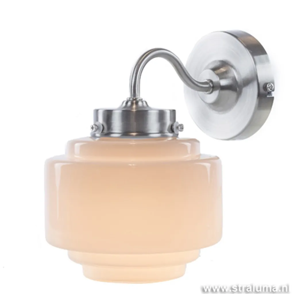 Straluma Art Deco wandlamp staal met wit glas> Woonkamerlampen|Slaapkamerlampen