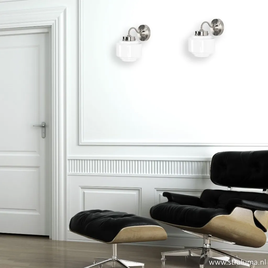 Straluma Art Deco wandlamp staal met wit glas> Woonkamerlampen|Slaapkamerlampen