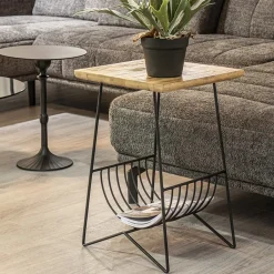 Straluma Bijzettafel mango hout met tijdschriftenrek></noscript> Bijzettafels