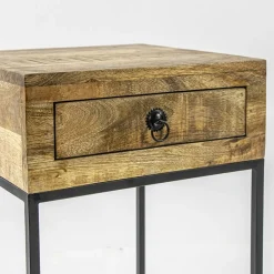Straluma Bijzettafel met lade mangohout/metaal></noscript> Bijzettafels