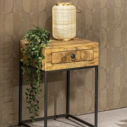 Straluma Bijzettafel met lade mangohout/metaal></noscript> Bijzettafels