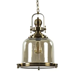 Straluma Bronzen scheepslamp met amber glas 33 cm> Keukenverlichting|Eetkamerverlichting