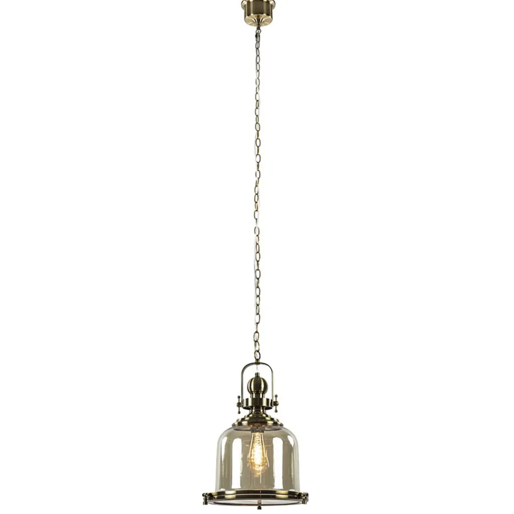 Straluma Bronzen scheepslamp met amber glas 33 cm> Keukenverlichting|Eetkamerverlichting
