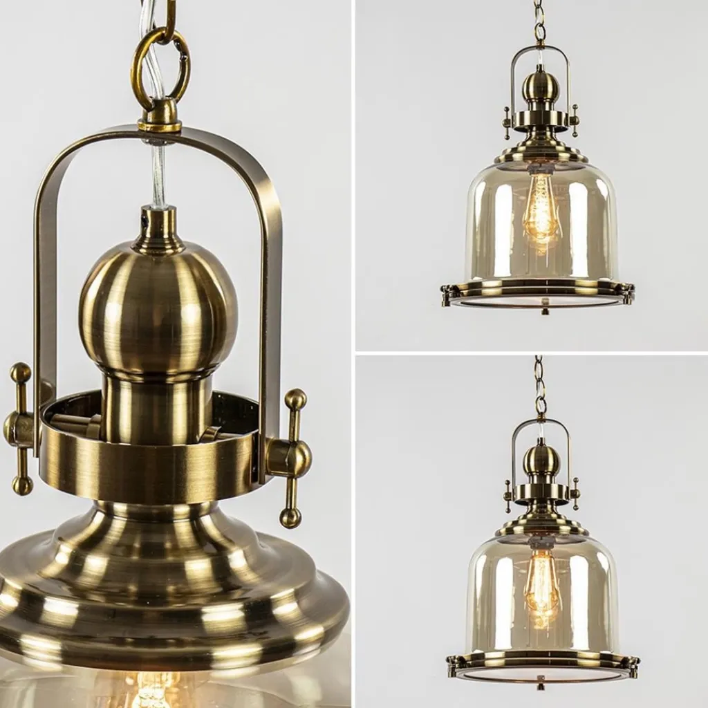 Straluma Bronzen scheepslamp met amber glas 33 cm> Keukenverlichting|Eetkamerverlichting