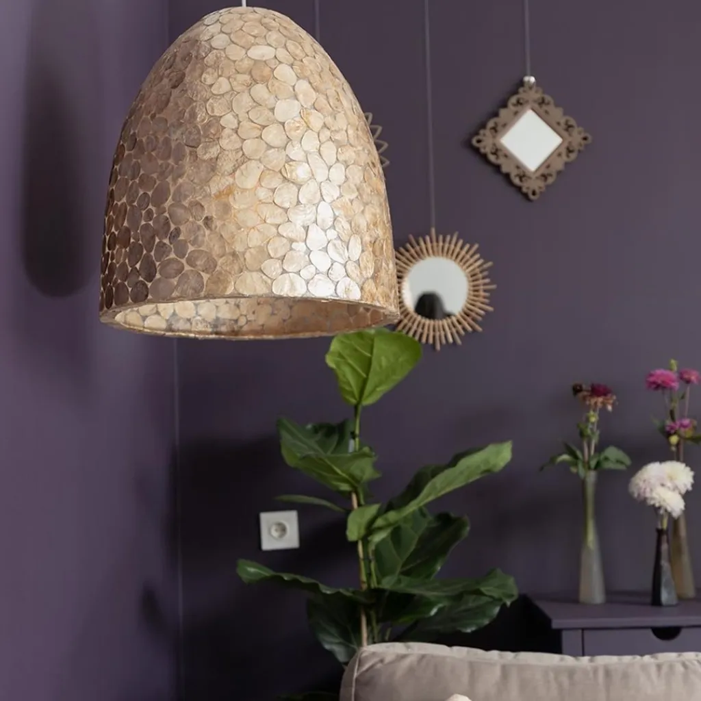 Straluma Bruin gouden hanglamp met capiz schelpen> Eettafellampen|Schelpenlampen