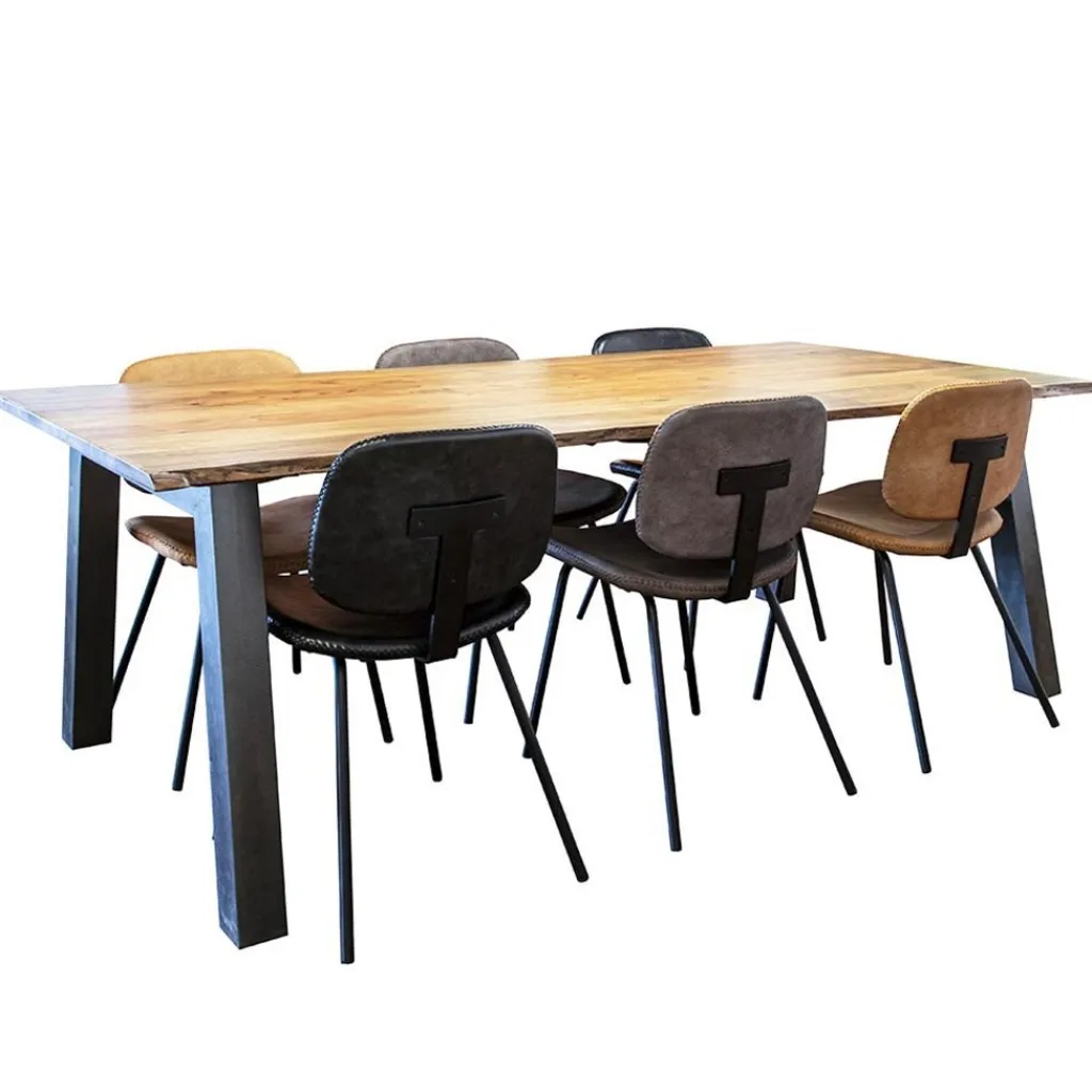 Straluma Bruine eetkamerstoel van imitatietleer met zwart onderstel> Eetkamerstoelen