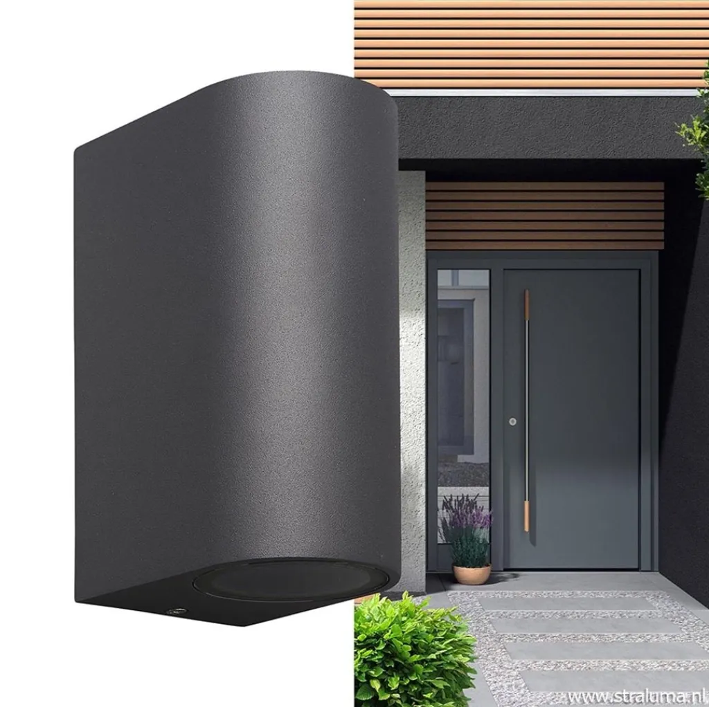 Straluma Buitenlamp afgerond up+down antra. IP54> Wandlampen|Buitenlampen
