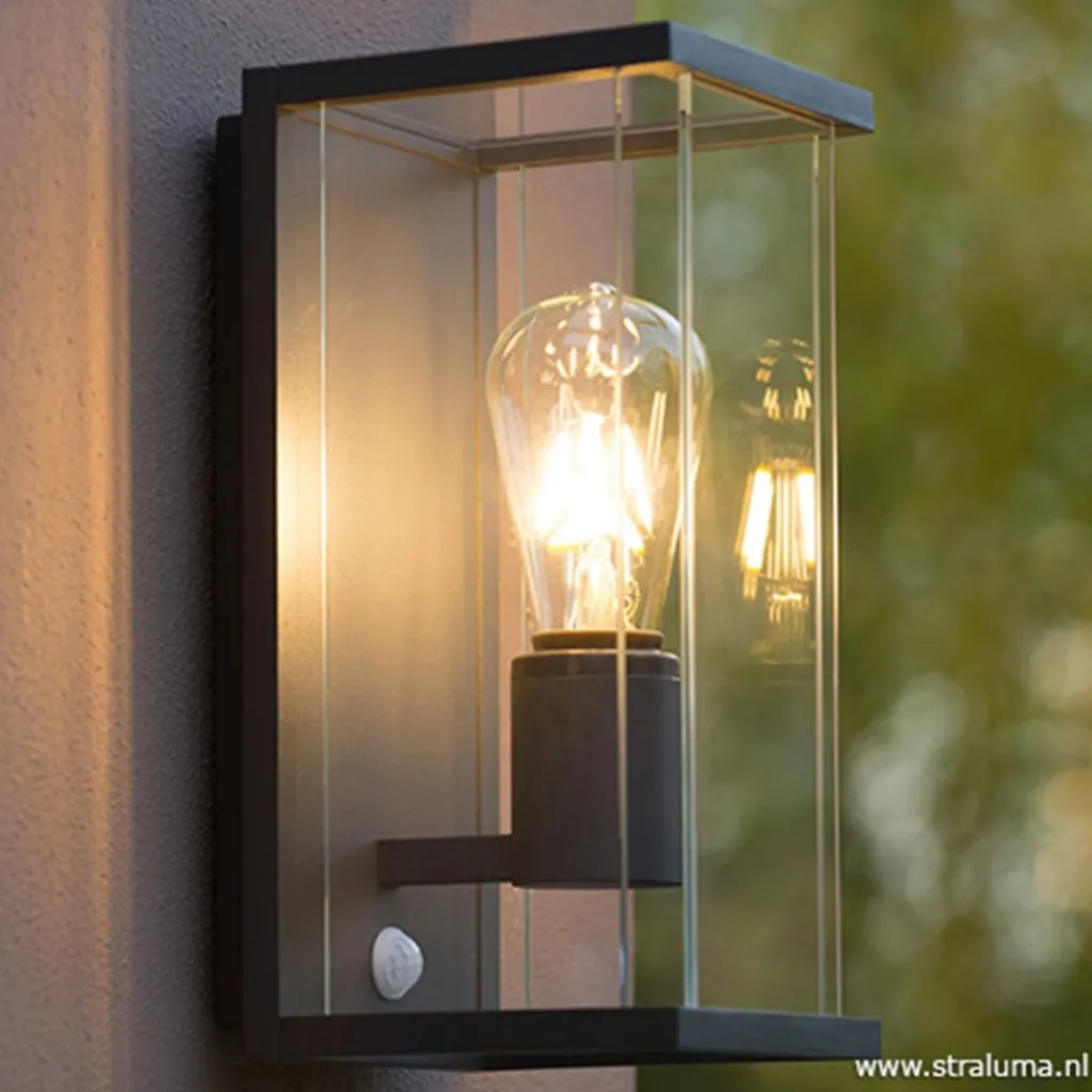 Straluma Buitenlamp antraciet/glas met bewegingssensor IP54> Buitenlampen|Halverlichting