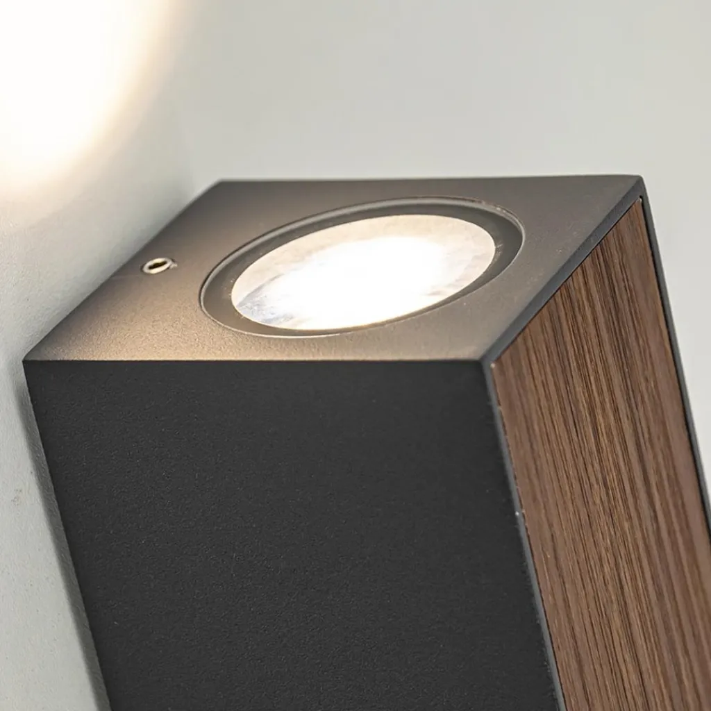 Straluma Buitenlamp up+down GU10 donker grijs/hout> Wandlampen|Buitenlampen