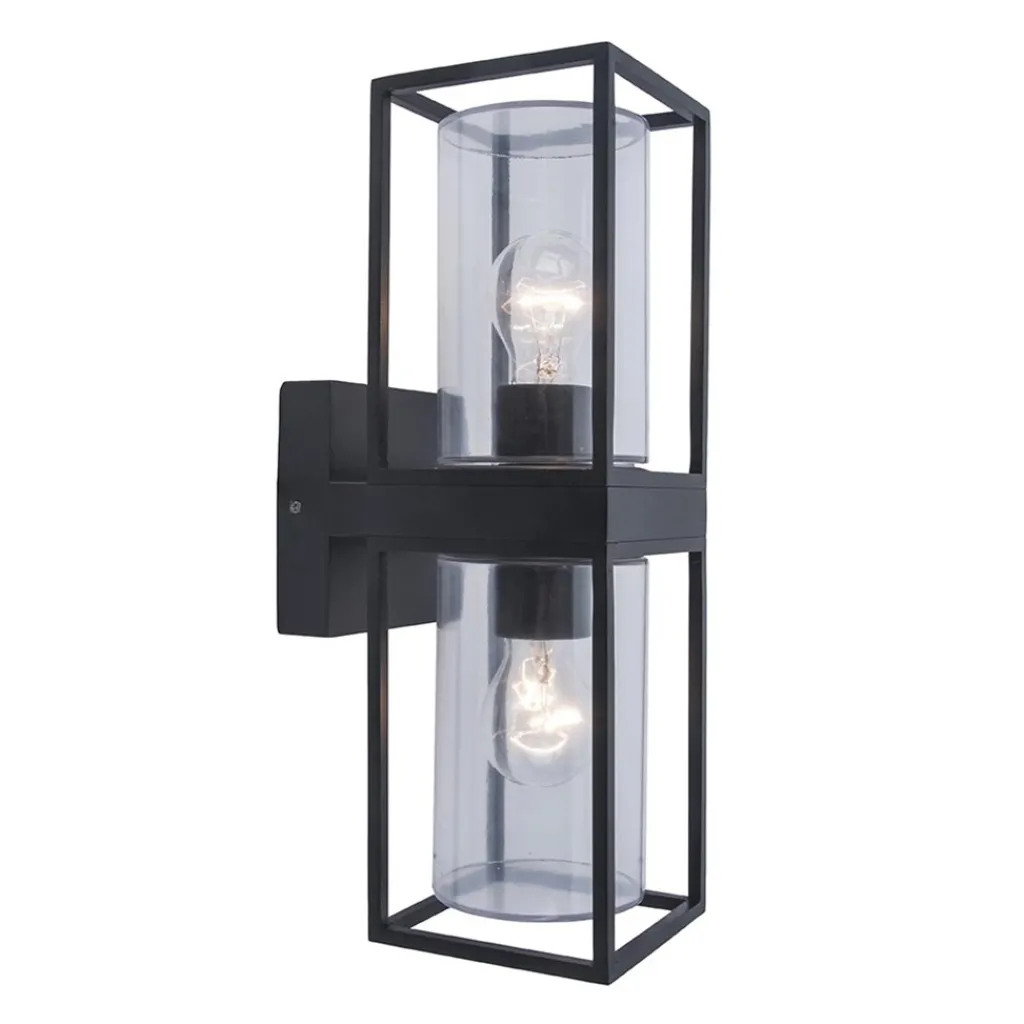 Straluma Buitenlantaarn dubbel strak zwart/helder glas> Wandlampen|Buitenlampen