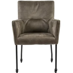 Straluma Bull lederen armstoel liver met wieltjes en zwarte poot> Eetkamerstoelen