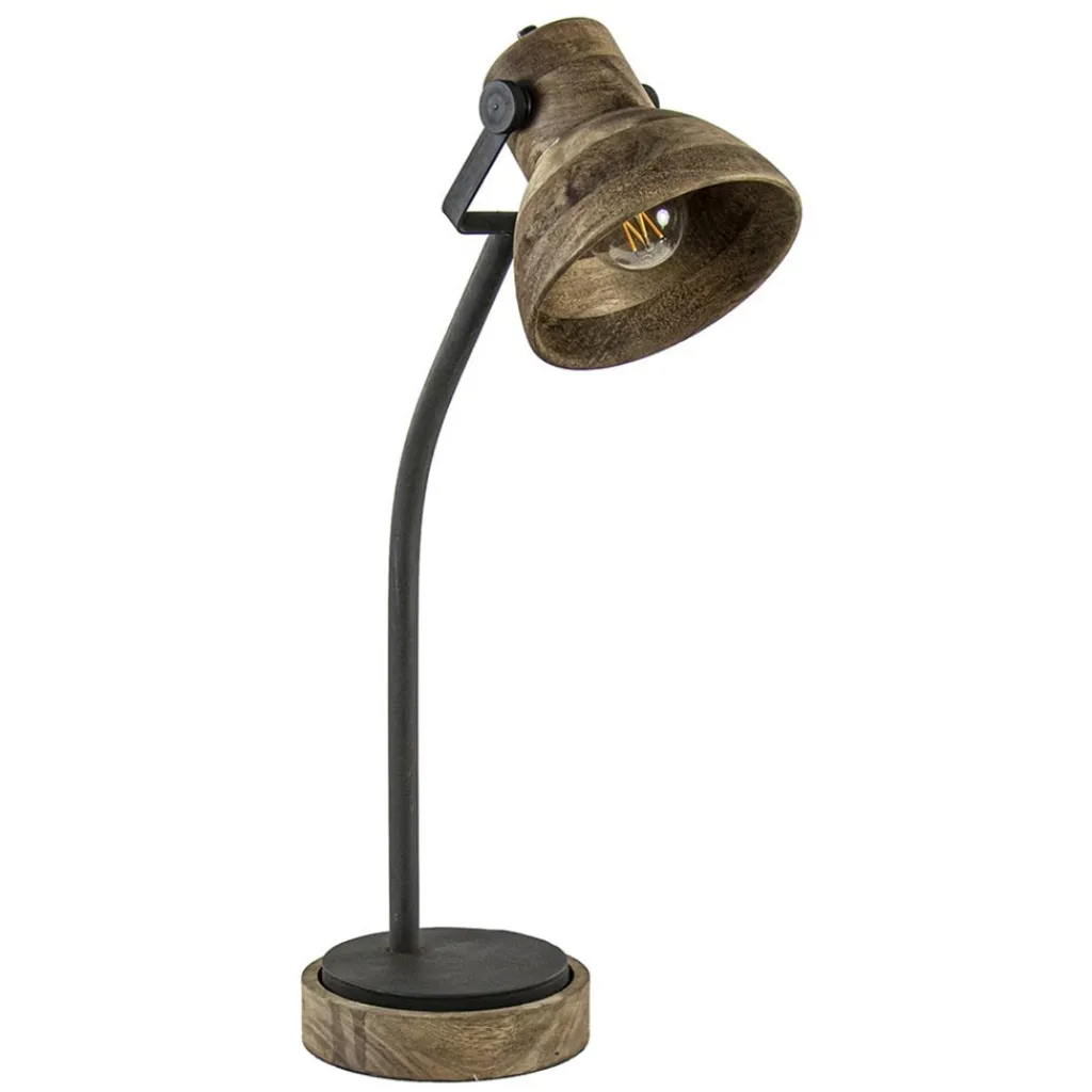 Straluma Bureaulamp Imbert mat zwart metaal met hout> Bureaulampen|Light and Living