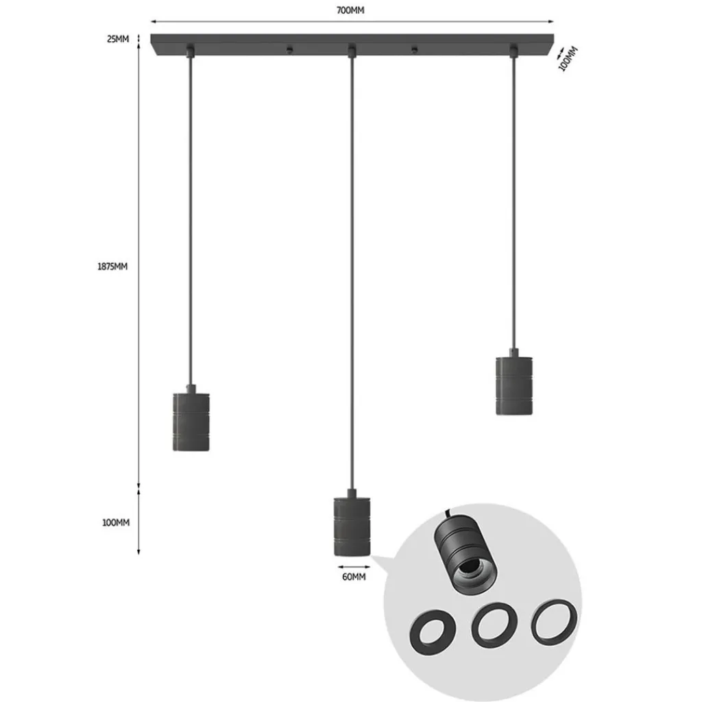 Straluma Calex multipendel 3-lichts balk E27 pendels zwart> Calex|Keukenverlichting