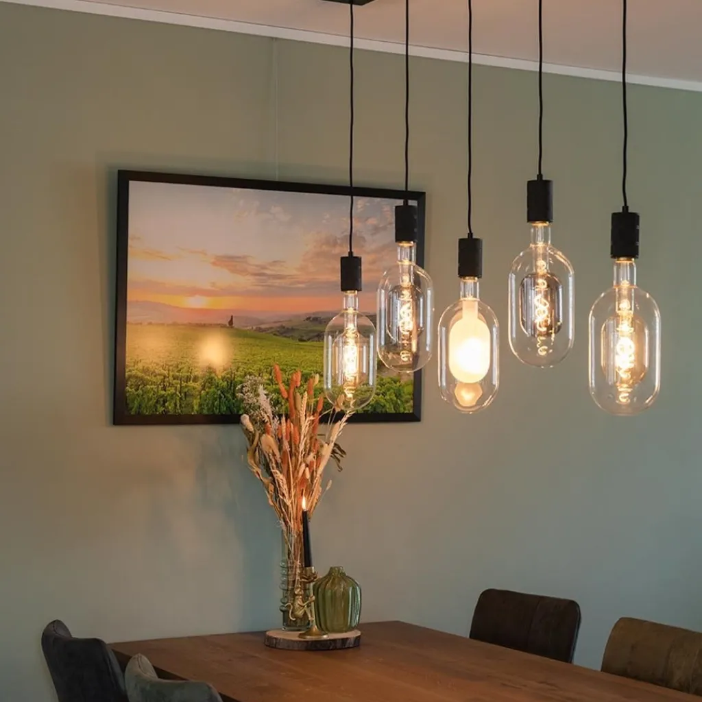 Straluma Calex multipendel plafondbalk 5-lichts E27 pendels zwart> Keukenverlichting|Eetkamerverlichting