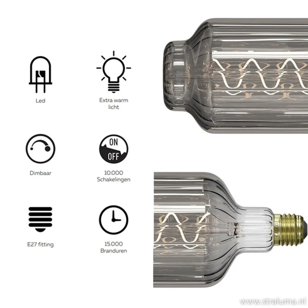 Straluma Calex XXL Lidingo lichtbron titanium 6W E27> Tienerkamerlampen|Eetkamerverlichting