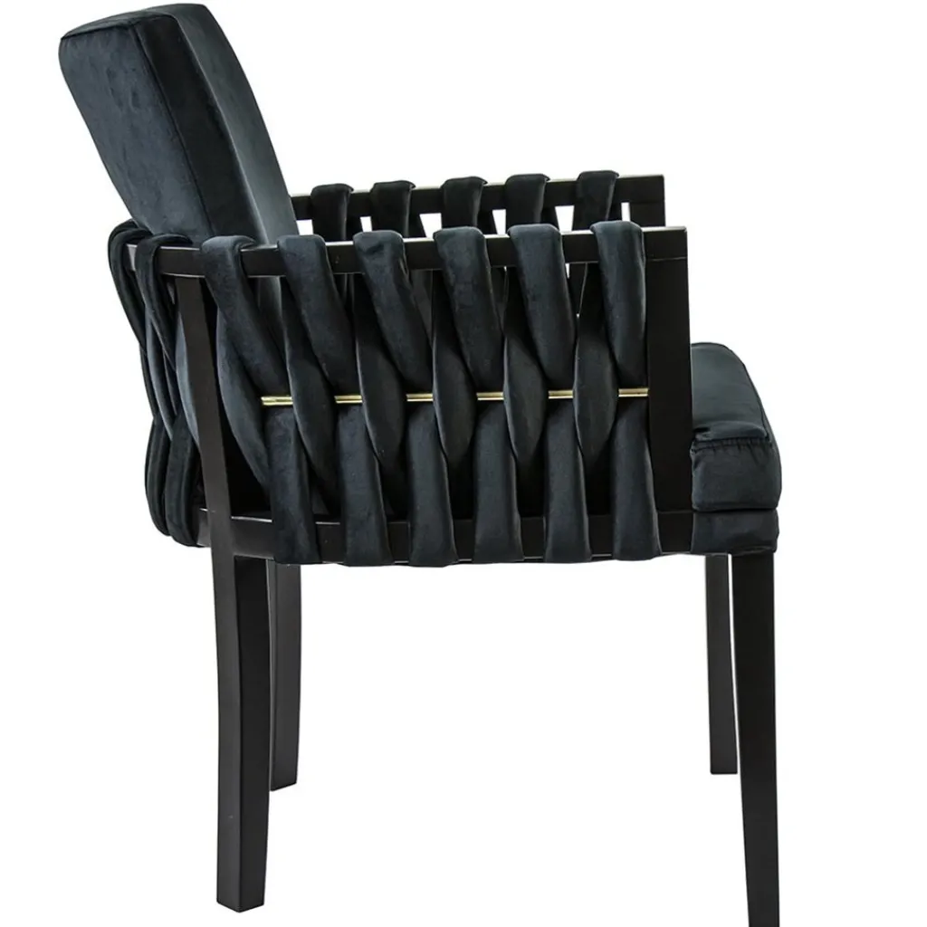 Straluma Chique armstoel zwart met sierlijke leuning en goud> Eetkamerstoelen