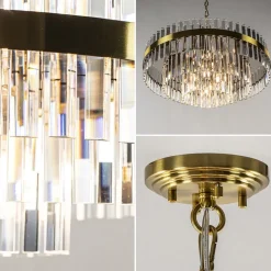 Straluma Chique hanglamp brushed brass met helder kristal></noscript> Hanglampen|Kroonluchters