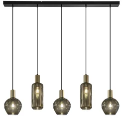 Straluma Chique 5-lichts hanglamp smoke glas met brons> Eettafellampen|Pendel Lampen