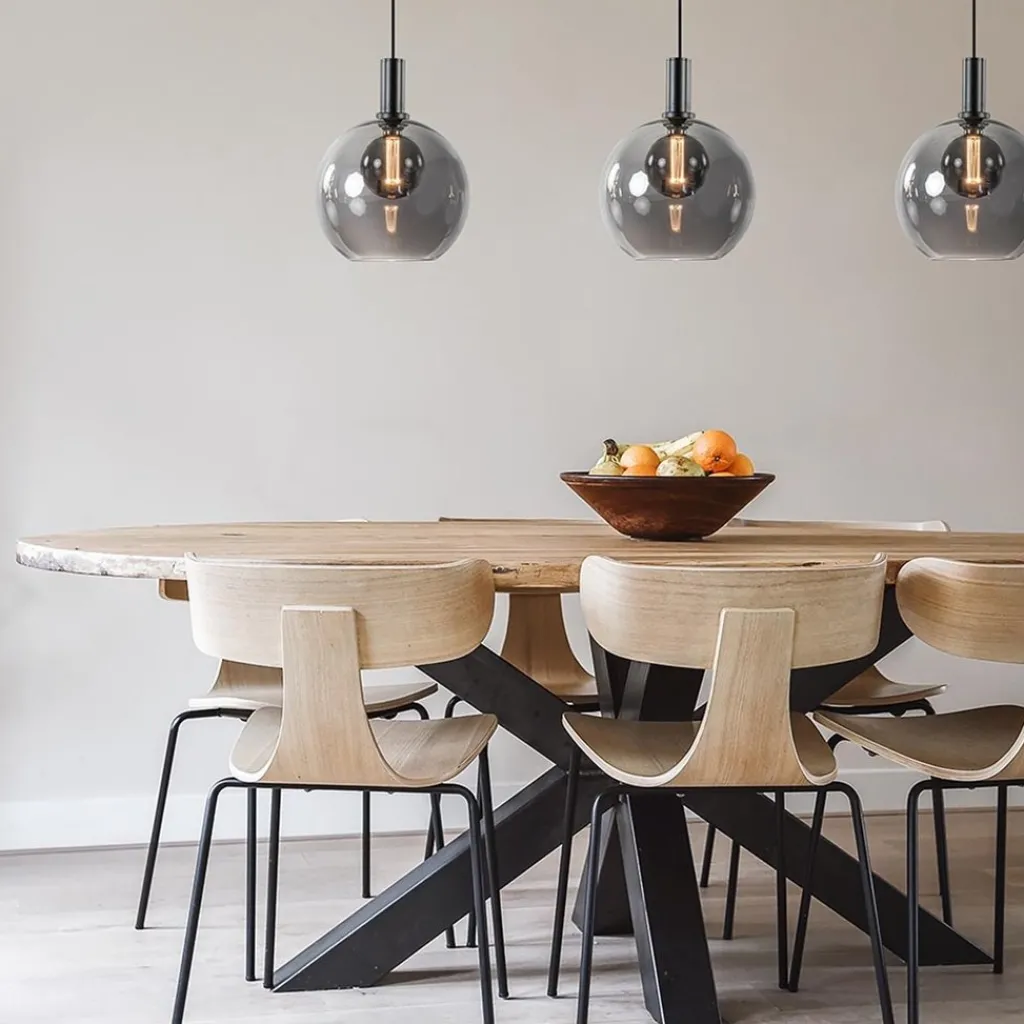 Straluma Chique 3-lichts hanglamp zwart met smoke glazen bollen> Eettafellampen|Pendel Lampen